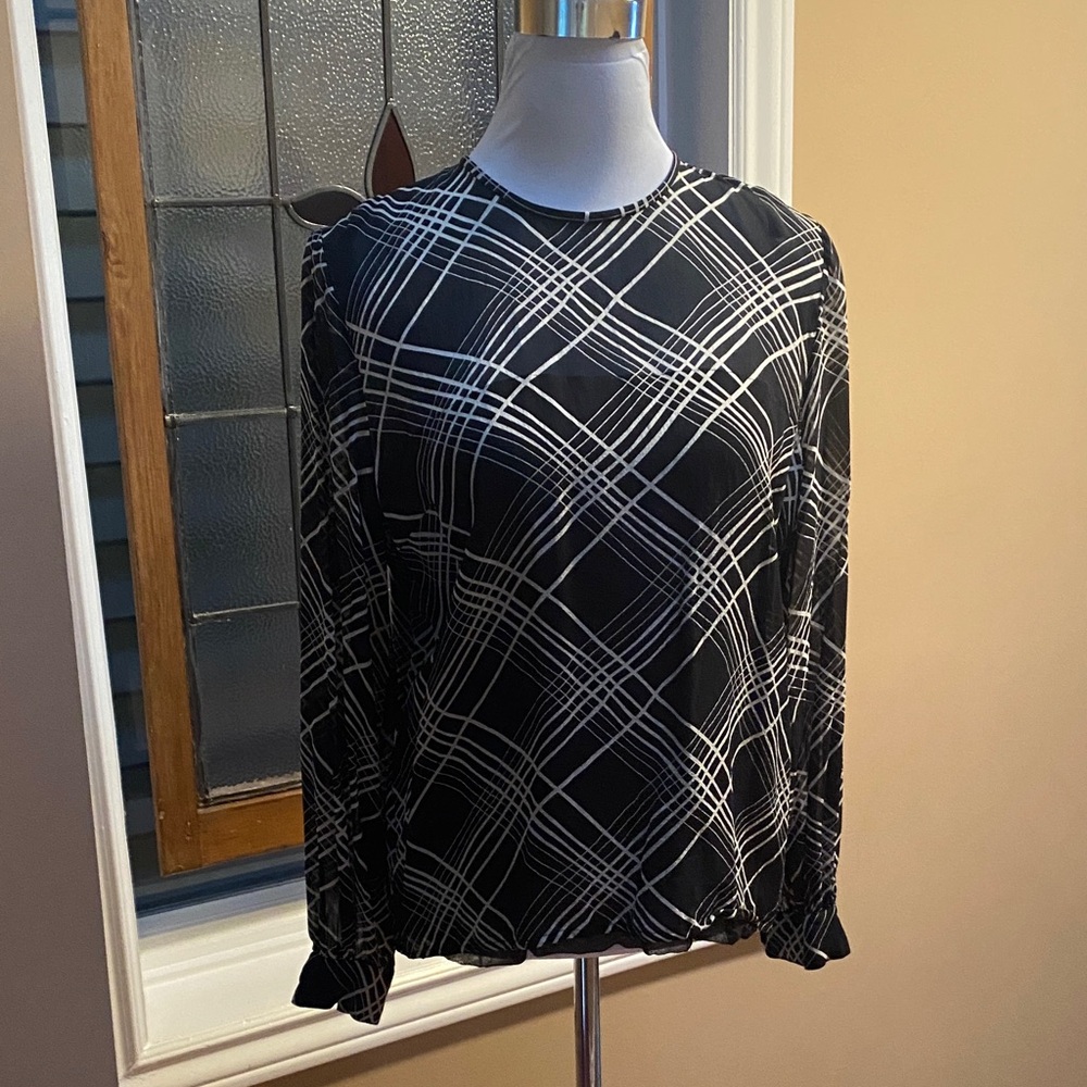 Ognibene Zendman Women's Black and White Silk Plaid Blouse